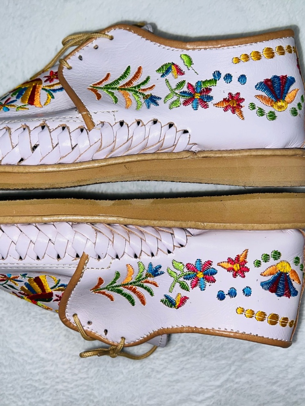 Hand Crafted White Embroidered Multicolor Lace-Up Flats - Picture 12 of 17
